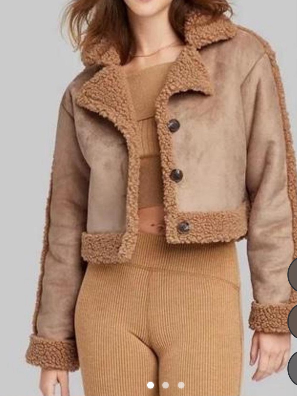 Women’s Cropped Faux Shearling Jacket in Camel